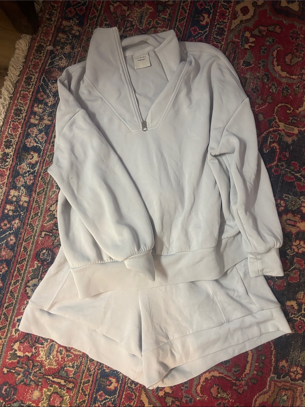 Varley Light Gray DoubleSoft Zip Jacket and Shorts